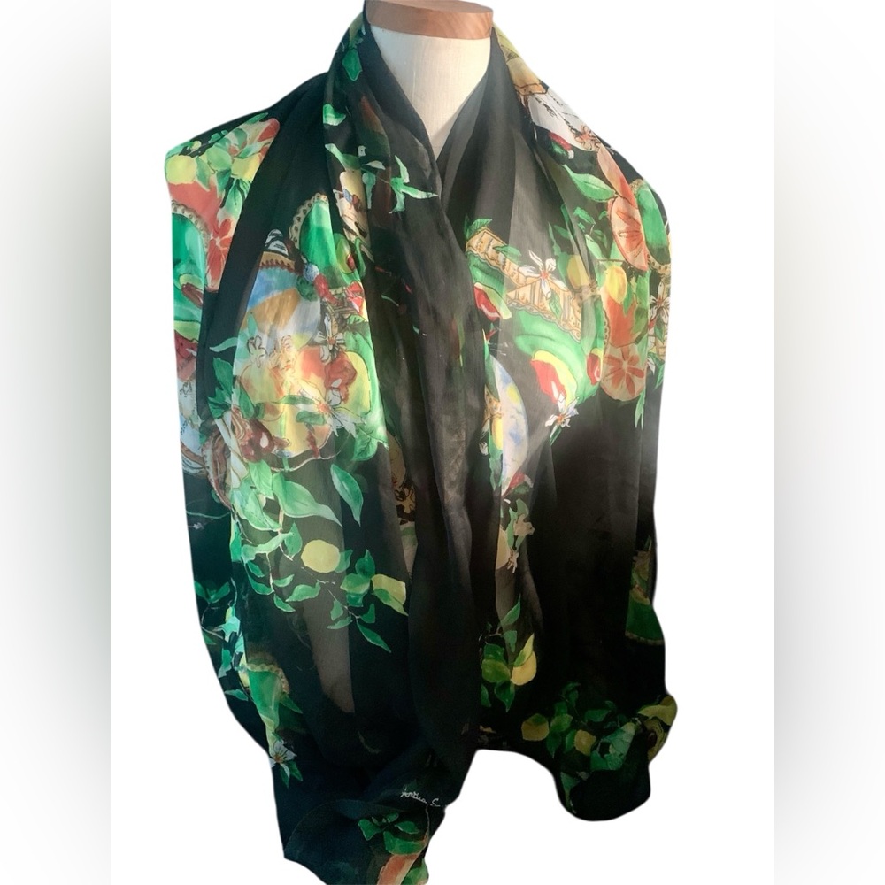 Antica Sartoria Giacomo Cinque Large Colorful Italy Lemons Chiffon Scarf Wrap